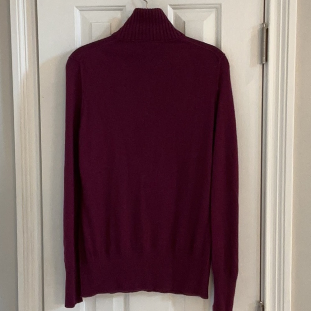 Tory Burch Dark Raspberry Wool/Cashmere Blend Sweater w/ Gold Logo Buttons - Picture 7 of 11